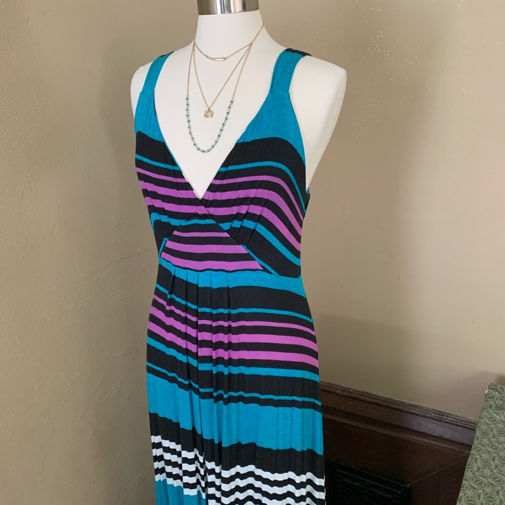 Fever Sz Large Striped Multi Color Maxi Dress - Picture 2 of 10